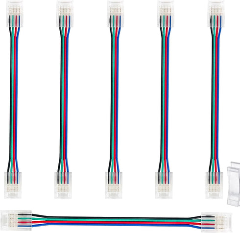 4 Pin RGB Led Connectors for 10mm Wide Strip Lights, 6 Pcs Unwired Gapless Solderless Quick Connectors