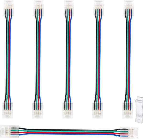 4 Pin RGB Led Connectors for 10mm Wide Strip Lights, 6 Pcs Unwired Gapless Solderless Quick Connectors