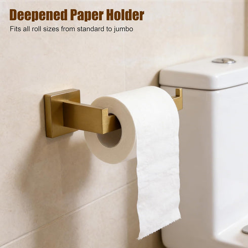 5-Pieces Set, 304 24.48 Inch Set Brushed Gold Bathroom Hardware SUS Stainless Steel Square Towel Bar with Towel Ring