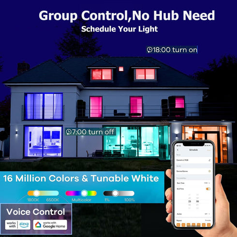 Smart Light Bulbs, WiFi & Bluetooth LED Light Bulb Compatible with Alexa & Google Home, 10W A19 E26 Color Changing Bulb
