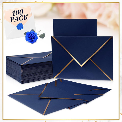 Epakh 100 Pcs Christmas A7 Invitation Envelopes, Gold Border 5 x 7 Thick Self Adhesive for Wedding Cards