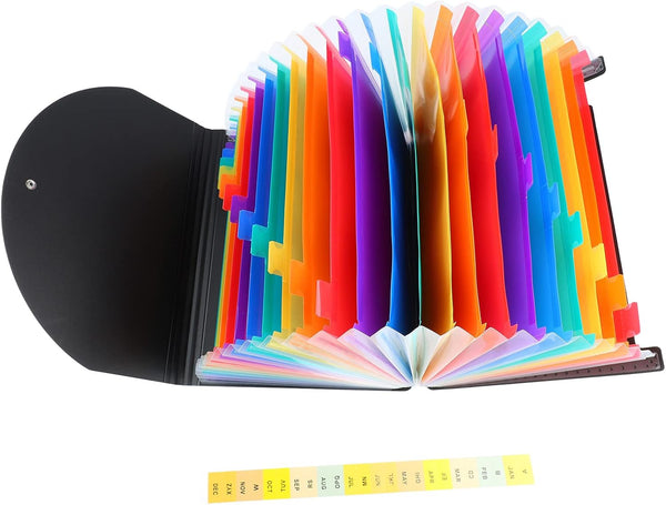Expanding File Folder, 24 Pockets A4 Size with Colored Tabs for Documents, Office, School, Travel