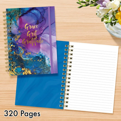 Designer Greetings Flex Cover Journal, “Grace, Grit, Gratitude” Purple and Blue Marble, 320 Pages (6” x 8.25”) for Work