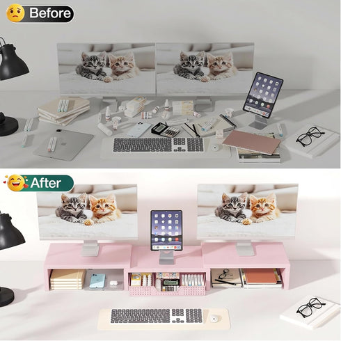 OPNICE Desk Organizers and Accessories, Dual Computer Monitor Stand Riser with Drawer, Office Decor for Women, Office