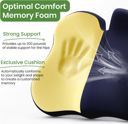 A-Pce Ergonomic Seat Cushion -Large Memory Foam Cushion for Office Chair- Sciatica & Lower Back & Coccyx Pain Relief