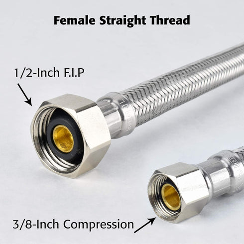 Plumb Pak PP23802 Faucet Supply Tube, 3/8 X 1/2 In, Compression X Fip, 16 In L, Stainless Steel, 16 Inches by Plumb Pak
