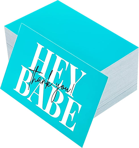 RXBC2011 2x3.5 Inches Pack 100 Hey Babe Card Thank You for supporting small business cards of Teal