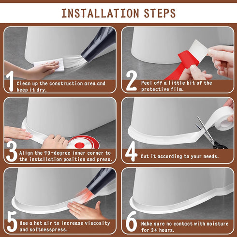 Caulk Tape Sealant Strip, 3 Rolls White Waterproof Self Adhesive for Bathroom and Toilet