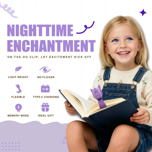 Dimmable Rechargeable Kids Book Light, Cute Bookmark Reading Light for Kids, Portable LED Book Light for Reading