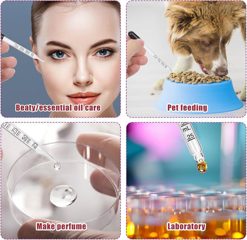8pcs 1ml Eye Dropper, Glass Dropper with Measurements, Pipettes with Rubber Head for Medicine, Essential Oils, Feeding,