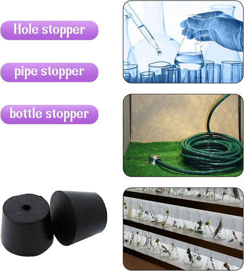 PENCK 6pcs Rubber Stopper with Hole, 27mm to 34mm Tapered Plug for Lab Home Use