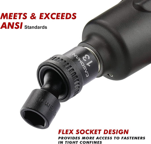 10 3/8" Set, 6 Metric,10-19mm CASOMAN PCS Drive Standard Universal Impact Socket Point, CR-MO
