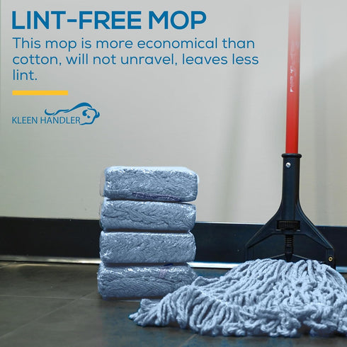 KLEEN HANDLER Heavy Duty Commercial Mop Replacement - Wet Industrial Blue Cotton Looped End String Head Refill (Pack of