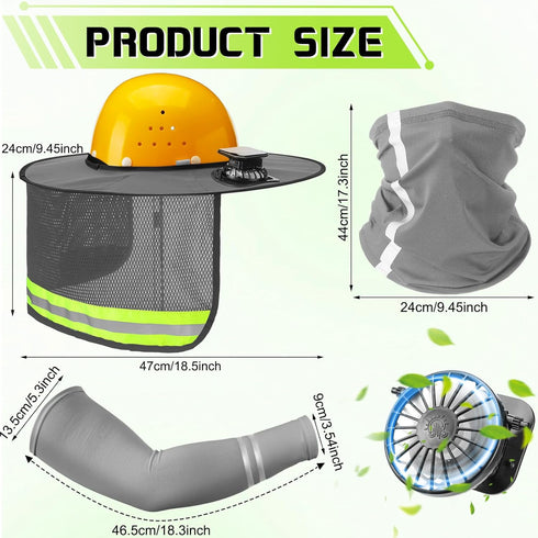 1 Set 2 Sun Hard Hat Shade Full Brim Hard Hat Sun Visor with Solar Fans and Neck Sunshade Cover UV Reflective Strap Arm
