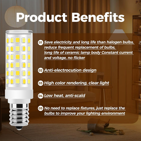 E14 Bulbs 50 -500Lm Changing-3000K| 4500K|6500K- E-14 Bulbs AC110V-240V (4Pack) LED European Watt Equivalent