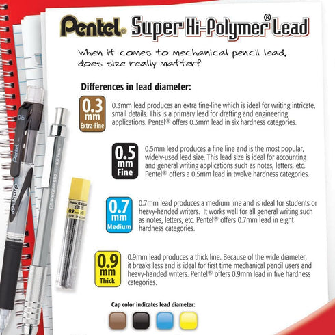 Pentel Super Hi-Polymer Lead Refill, 0.7mm Medium, 2H, 144 Pieces of Lead (50-2H), Gray