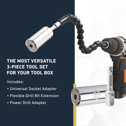inZaynity Universal Socket Tool - Flexible Drill Bit Extension with Power Drill Adapter for Home Improvement, 3-Piece