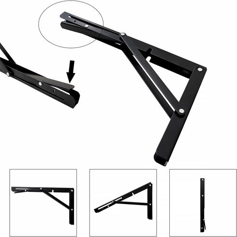 Toirxarn 8" Heavy Duty Black Folding Shelf Brackets, Steel Collapsible Bracket for Wall Mounted Desk, Pack of 2