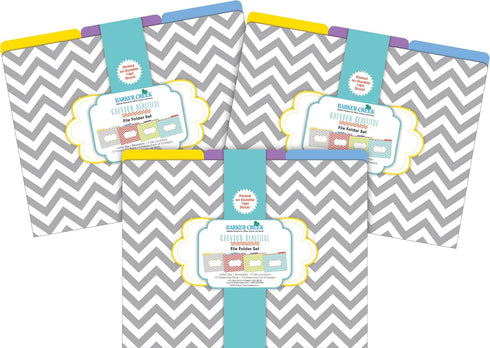 Barker Creek Chevron Designer File Folders, Set of 36, Colorful Chevrons Outside, Solid Colors Inside