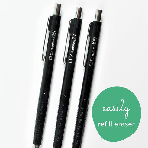 Sakura Mechanical Pencil Eraser Refills - 5 Erasers, 2 Metal Sleeves for XS-12 Pencil