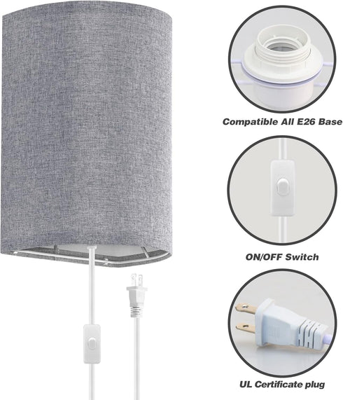 Set 3 Wall Sconces of Two, Fabric Shades Plug in Wall Sconces, Color Temperature Switching Modern Wall Light Fixtures