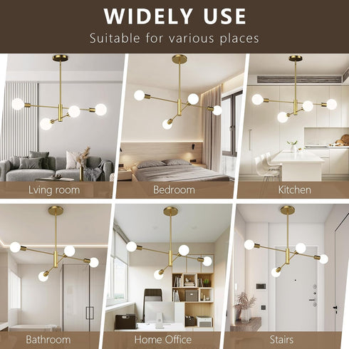 EUGITRAINS 4-Lights (Bulbs Gold Modern Sputnik Chandelier, Mid Century Chandeliers Flush Mount Sputnik Lights Fixture