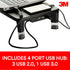 3M 4-Port Adjustable Monitor Stand with USB Hub, Black, Great for Computer Monitors, Laptops, TVs, Speakers, Printers