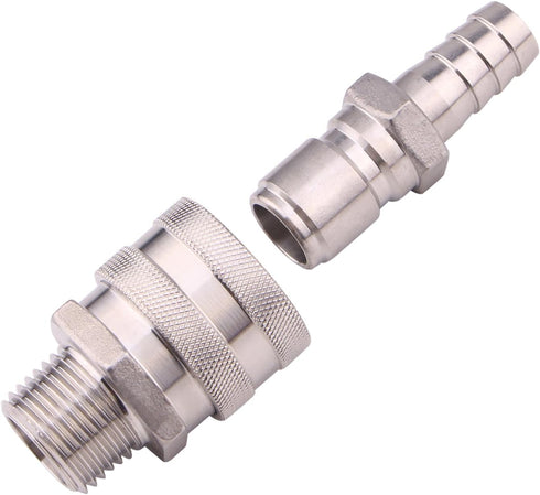 DERNORD 1/2 Inch Stainless Steel Quick Disconnect Set, Beer Brewing Connector Kit