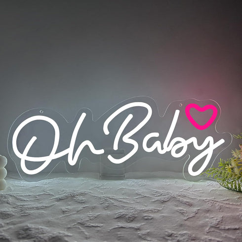 Oh Baby Neon Sign for Backdrop,White Dimmable LED Light Up Sign for