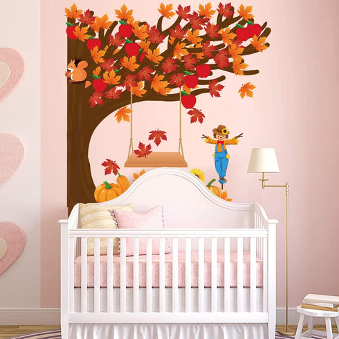 MALLMALL6 198Pcs Classroom Tree Bulletin Board Decor, Seasonal Tree Cutouts Border Set for Kindergarten School