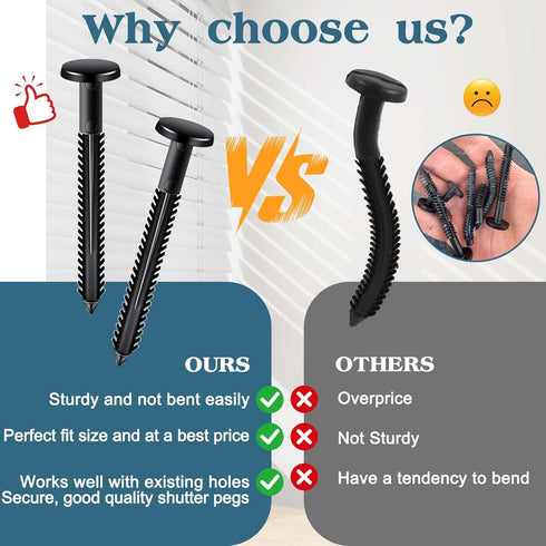 QincLing 60Pcs 3 Inch Vinyl Shutter Fasteners, Black Window Shutter Panel Pegs Shutter Screws Lok Pins Plastic Shutter