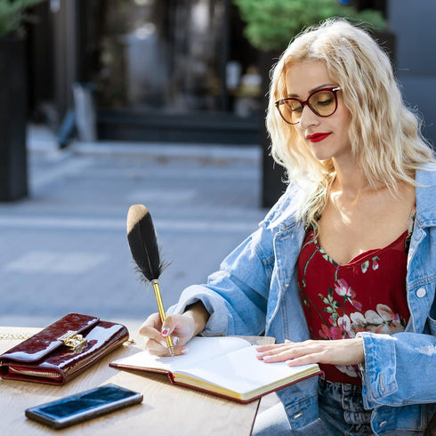 Chivao 20 Pcs Feather Quil Ballpoint Pens Bulk, 0.5mm Ink Feathered Vintage Pens for Guest Signature Office Party Favors