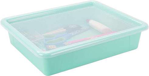 Storex Letter Size Flat Storage Tray – Organizer Bin with Non-Snap Lid, Teal, 5-Pack for Classroom, Office, Home
