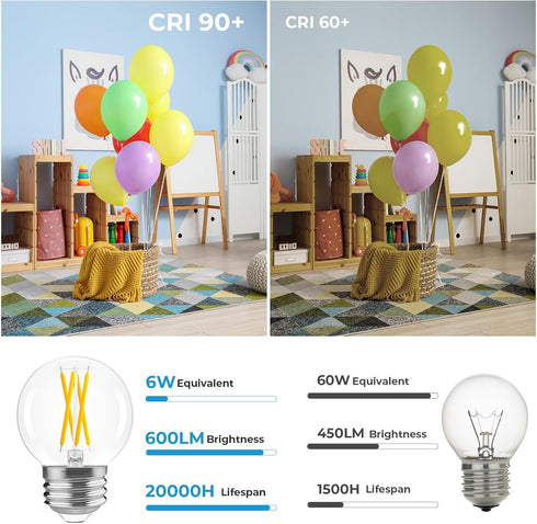 G16.5 Bulb Dimmable, 6W, 60 4000K E26 Bulb, Bulbs 90+CRI 600LM, 12 Pack GvvooHome LED watt Equivalent, Neutral White