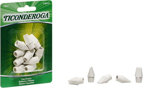 Ticonderoga Pencil Cap Erasers, White, 10 Count, 6 Packs