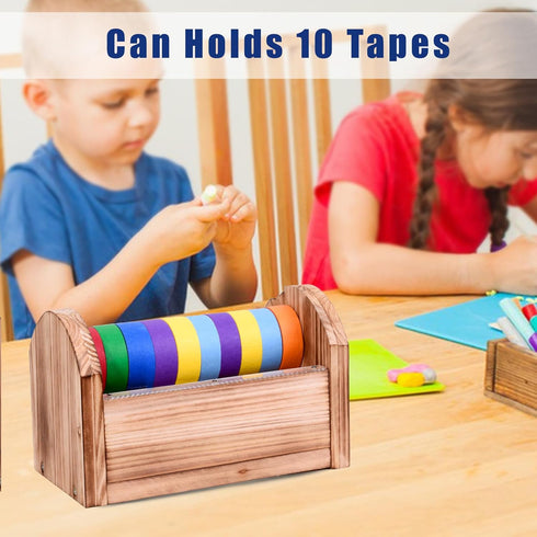Wood Craft Masking Tape Dispenser for Kids, Multi Roll Tape Holder and Cutter for Gift Wrapping