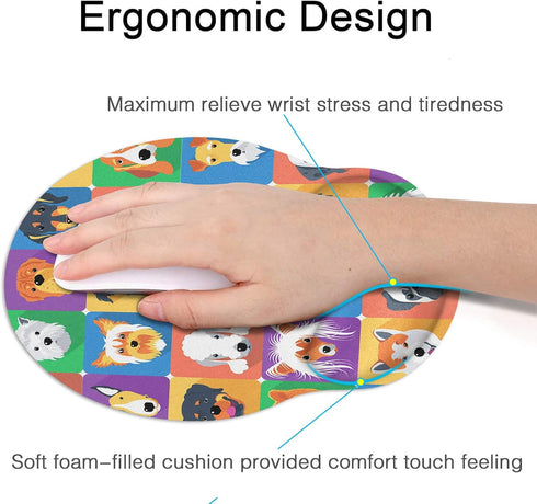 Britimes Ergonomic Mouse Pad with Wrist Support, Cute Dogs Non-Slip Rubber Base for Home Office & Gaming