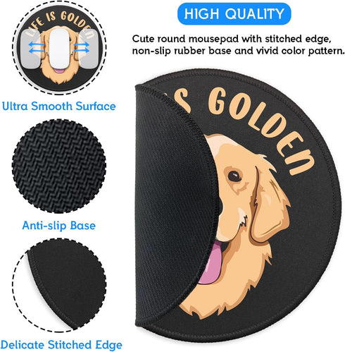 YAZMEEN Golden Retriever Mousepad, Non-Slip Rubber Base, Life is Golden Mouse Mat for Laptop, Office Gifts