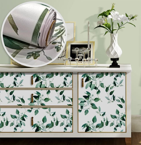 8267 Floral Peel and Stick Wallpaper 17.7in x 9.8ft, Green Eucalyptus Leaf Removable Self Adhesive Contact Paper