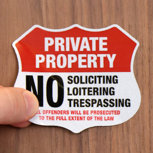 SmartSign Private Property Decals Set, Pack of 5, No Soliciting, No Loitering, No Trespassing