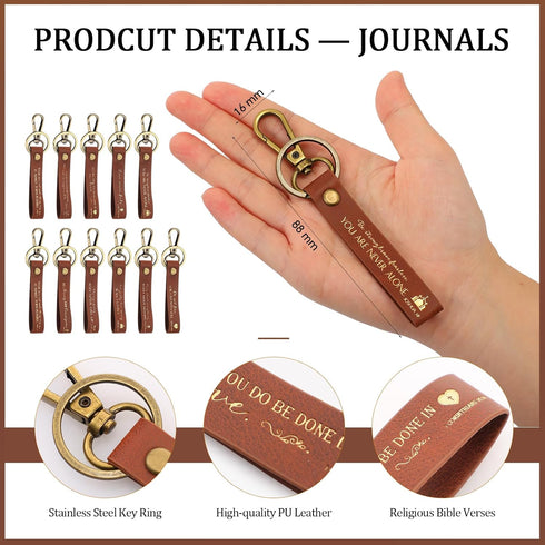 Qilery 24 Pcs Christian Gifts Bulk, 12 Bible Verse Prayer Journals, 12 Leather Keychains, Religious Notebooks for Clergy