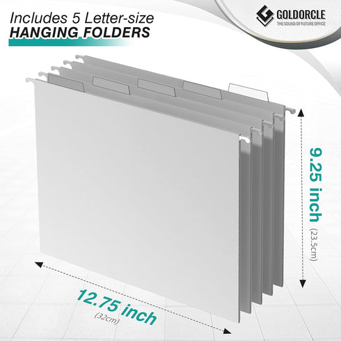 Hanging File Organizer, Letter-Size File Holder Filing Box with 5 Hanging Folders, Metal Mesh Desk File Folder Storage