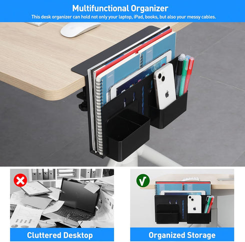 Desk Side Storage, Under Desk Laptop Mount, Hanging File Organizer, Clamp On Cable Management Tray, 22 Lbs