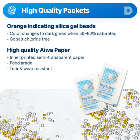 Dry & Dry 120 Pack Premium Orange Indicating Silica Gel Packets - Food Safe