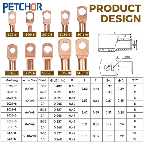 160PCS Copper Wire Terminal Connectors, 80Pcs Battery Cable Lugs and 80Pcs Heat Shrink Tube, AWG 2-12