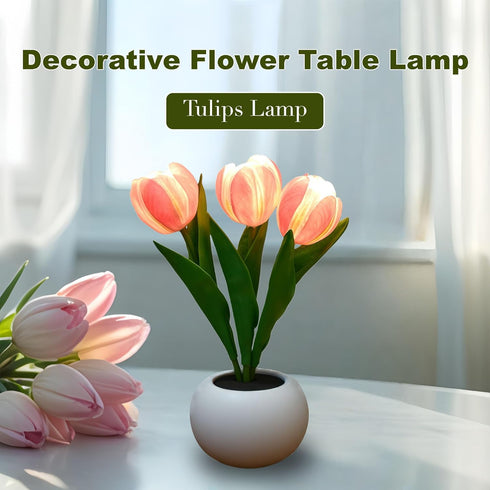 YHan Flower Table Lamp, LED Tulip Night Light with Artificial Flower and Vase, Romantic Desk Lamp for Home, Living