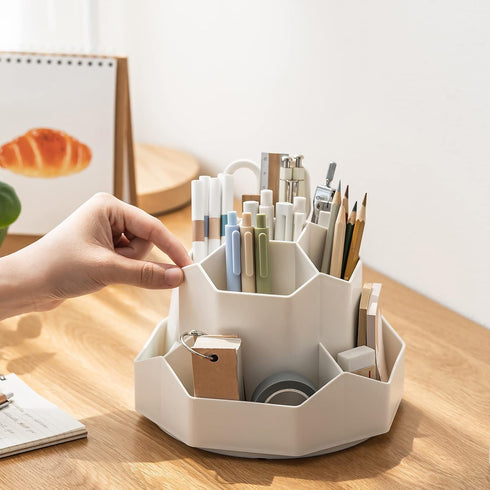 Desktop Organizer with 360° Rotating Pen Holder, 9 Compartments and Makeup Brush Holders for Home, Office, Teachers
