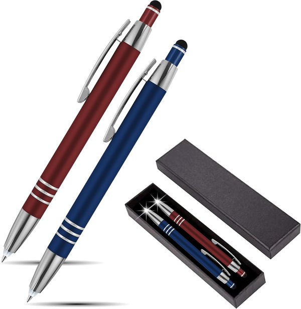 SyPen Luxury Pen Gift Set, 2 Rubberized Metal Ballpoint Pens + Night Writer LED Flashlight + Stylus for Touchscreens,