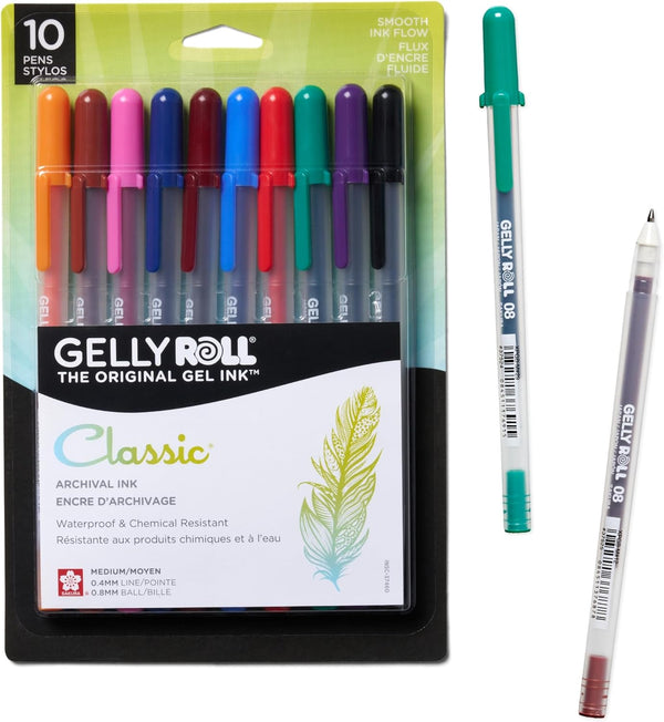 SAKURA Gelly Roll Gel Pens, Medium Point Ink Pen, Assorted Colored Ink, 10 Pack