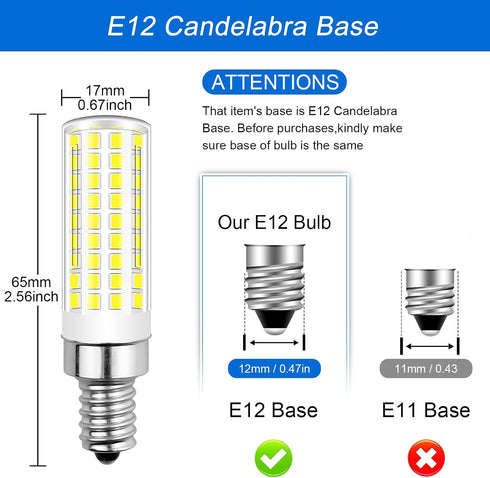 E12 Bulbs 60 6000K 120V 6W 550lm T6 C7 E12 Non-dimmable, 4 Pack LED Candelabra Light Watt Equivalent Daylight White